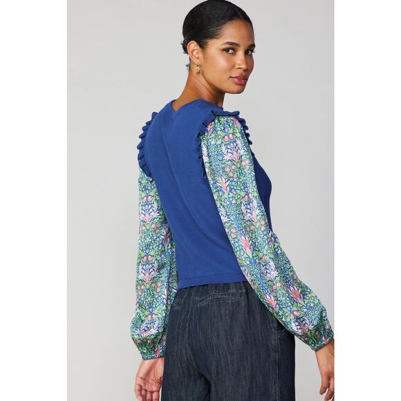 Anthropologie Current Air Twee Floral Nouveau Contrast Sweater Knit Top SZ M - Picture 3 of 16